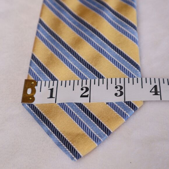 Paul Stuart Men's 100% Silk Designer Yellow Striped Repp Necktie Made in Italy - Picture 6 of 7